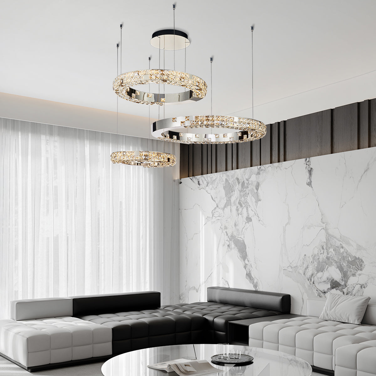 Halo K9 Crystal Chandelier 3 Rings - OHO Lighting