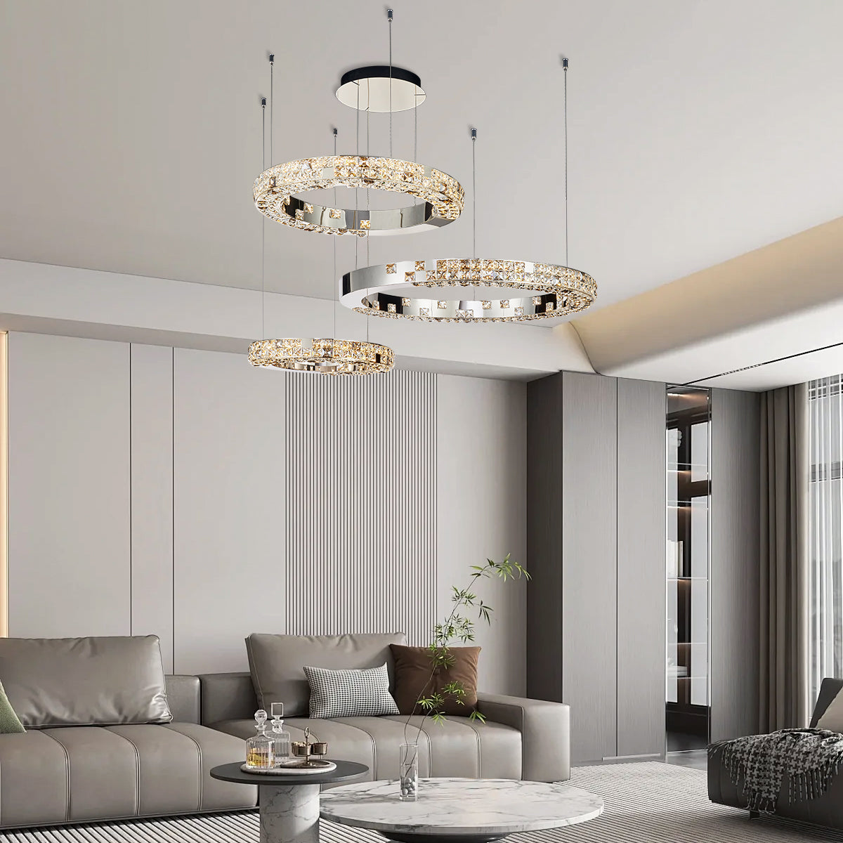 Halo K9 Crystal Chandelier 3 Rings - OHO Lighting