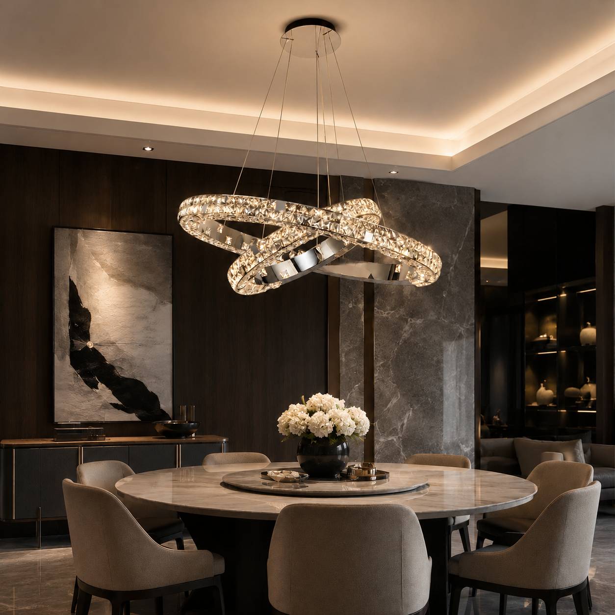 Halo K9 Crystal Chandelier (2 Rings): Subtle Elegance with Thoughtful Craftsmanship