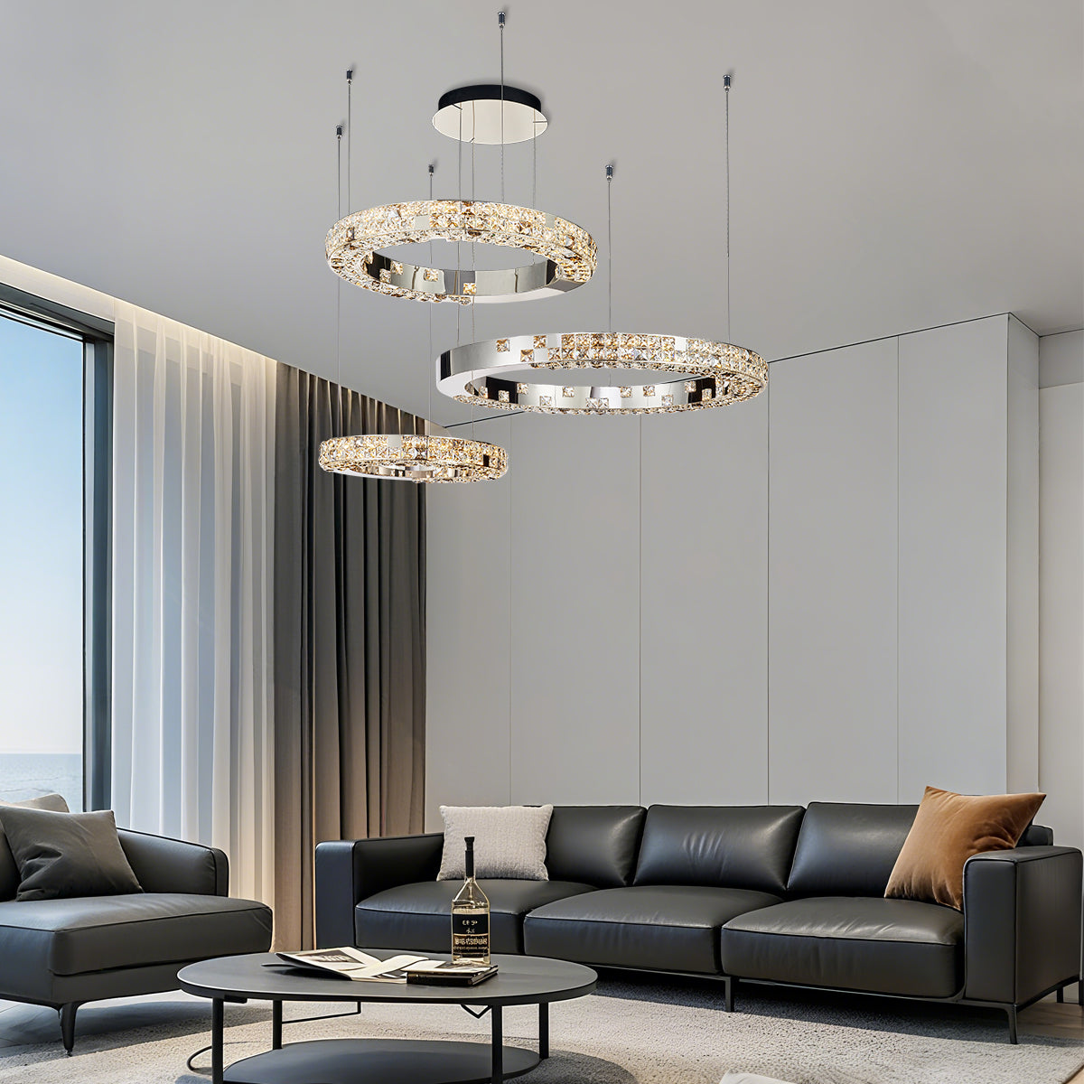 Halo K9 Crystal Chandelier 3 Rings - OHO Lighting