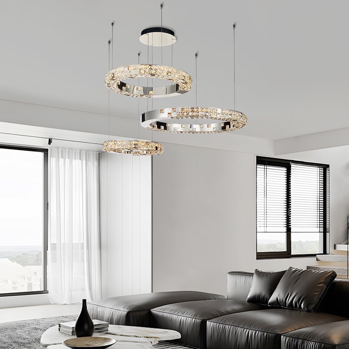 Halo K9 Crystal Chandelier 3 Rings - OHO Lighting