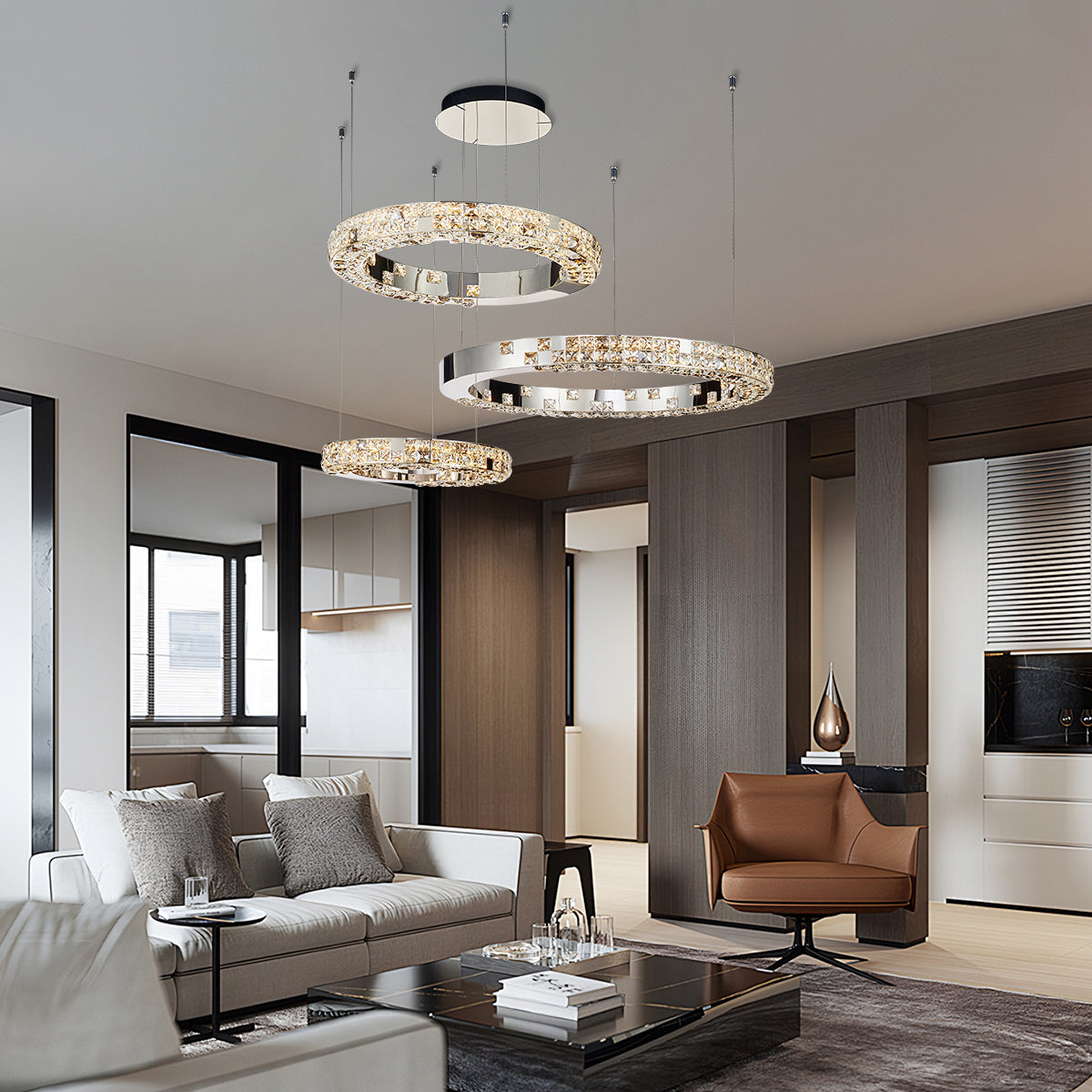 Halo K9 Crystal Chandelier 3 Rings - OHO Lighting