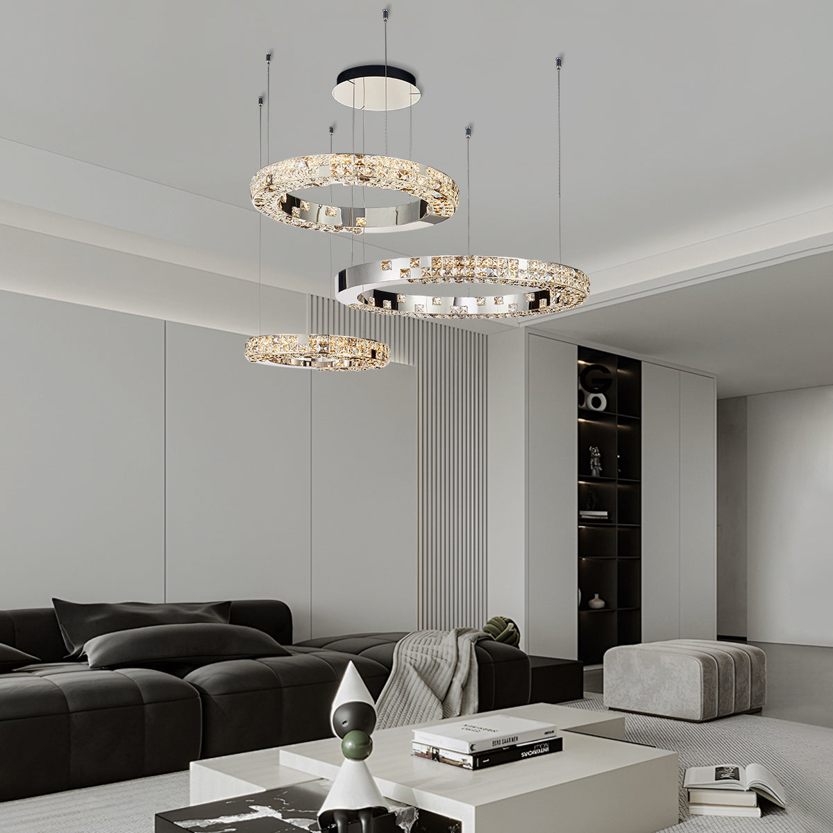 Halo K9 Crystal Chandelier 3 Rings - OHO Lighting